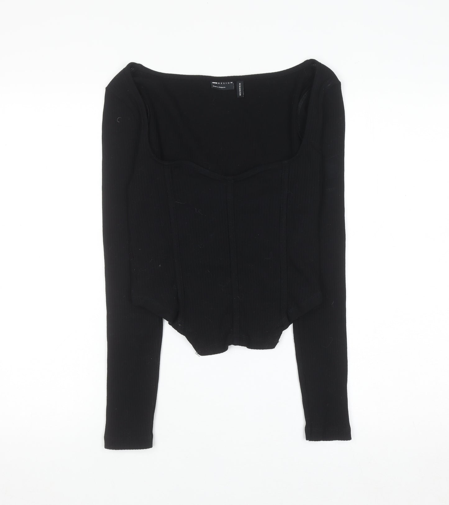 ASOS DESIGN Black Cropped Long Sleeve Square Neck Top Women’s Size 12