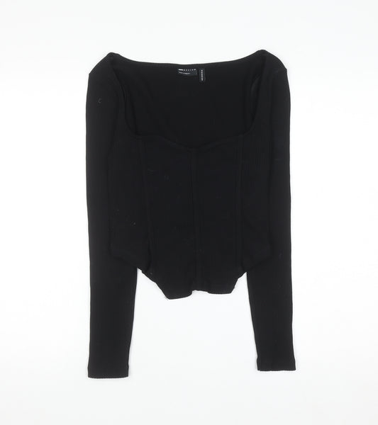 ASOS DESIGN Black Cropped Long Sleeve Square Neck Top Women’s Size 12