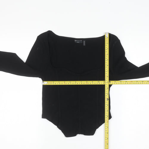 ASOS DESIGN Black Cropped Long Sleeve Square Neck Top Women’s Size 12