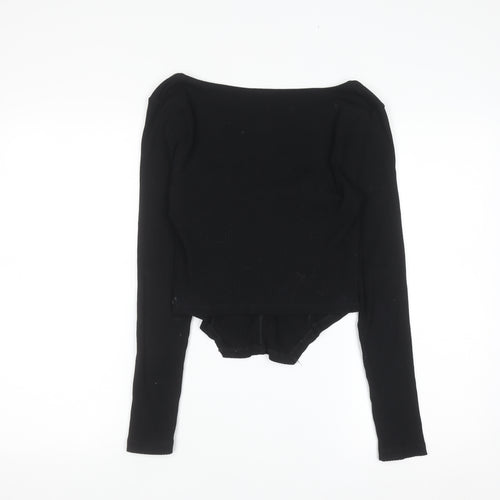 ASOS DESIGN Black Cropped Long Sleeve Square Neck Top Women’s Size 12