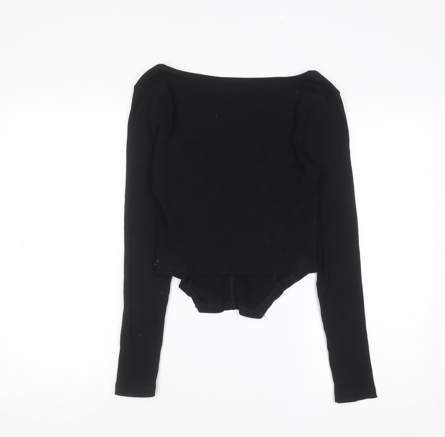 ASOS DESIGN Black Cropped Long Sleeve Square Neck Top Women’s Size 12