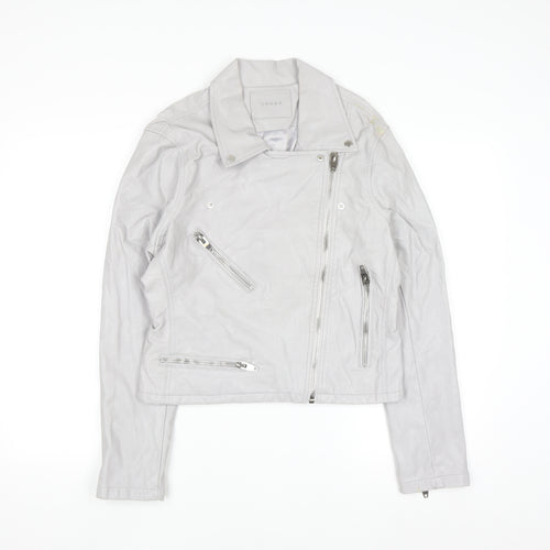 BLANKNYC Womens Grey Faux Leather Biker Jacket Size L