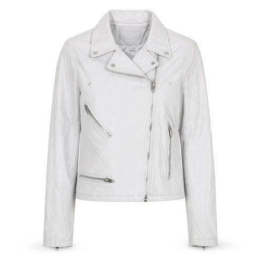 Front view of BLANKNYC women’s grey faux leather biker jacket, size L