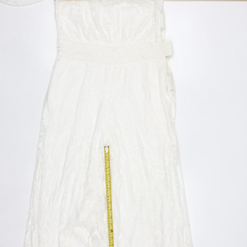 FARM Rio for Anthropologie Women's Ivory Off-Shoulder Embroidered Jumpsuit M