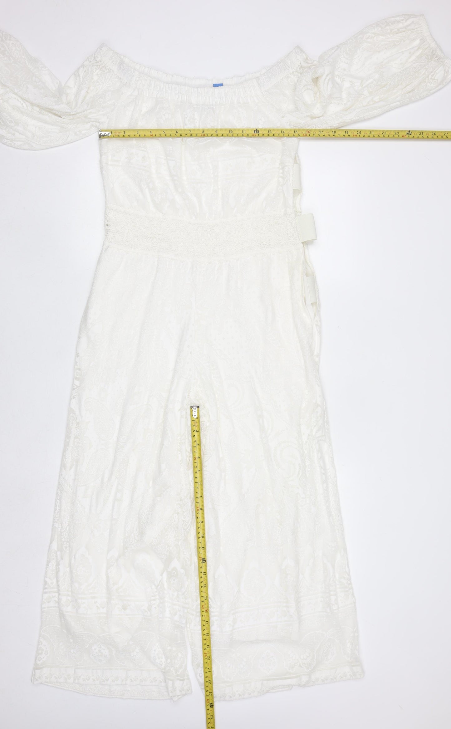 FARM Rio for Anthropologie Women's Ivory Off-Shoulder Embroidered Jumpsuit M