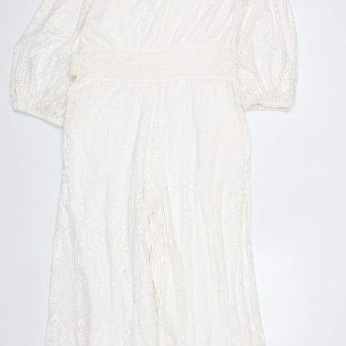 FARM Rio for Anthropologie Women's Ivory Off-Shoulder Embroidered Jumpsuit M