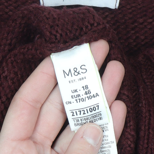 Marks and Spencer Women’s Red Cable Knit Jumper Size 18 Per Una