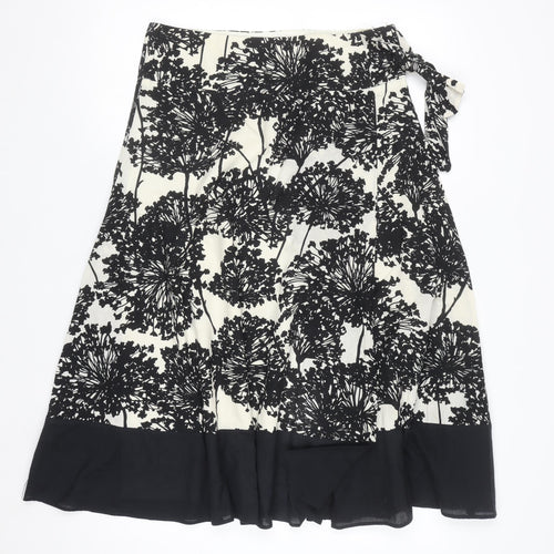 Dunnes Stores Women Black Floral Wrap Midi Skirt Size 8 Cotton