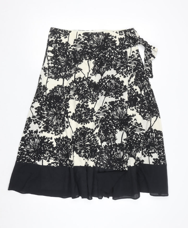 Dunnes Stores Women Black Floral Wrap Midi Skirt Size 8 Cotton