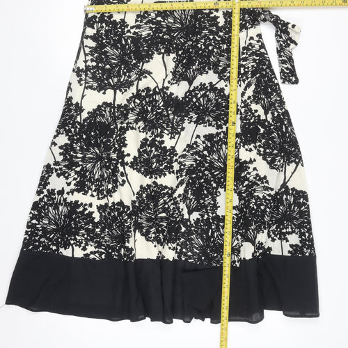 Dunnes Stores Women Black Floral Wrap Midi Skirt Size 8 Cotton