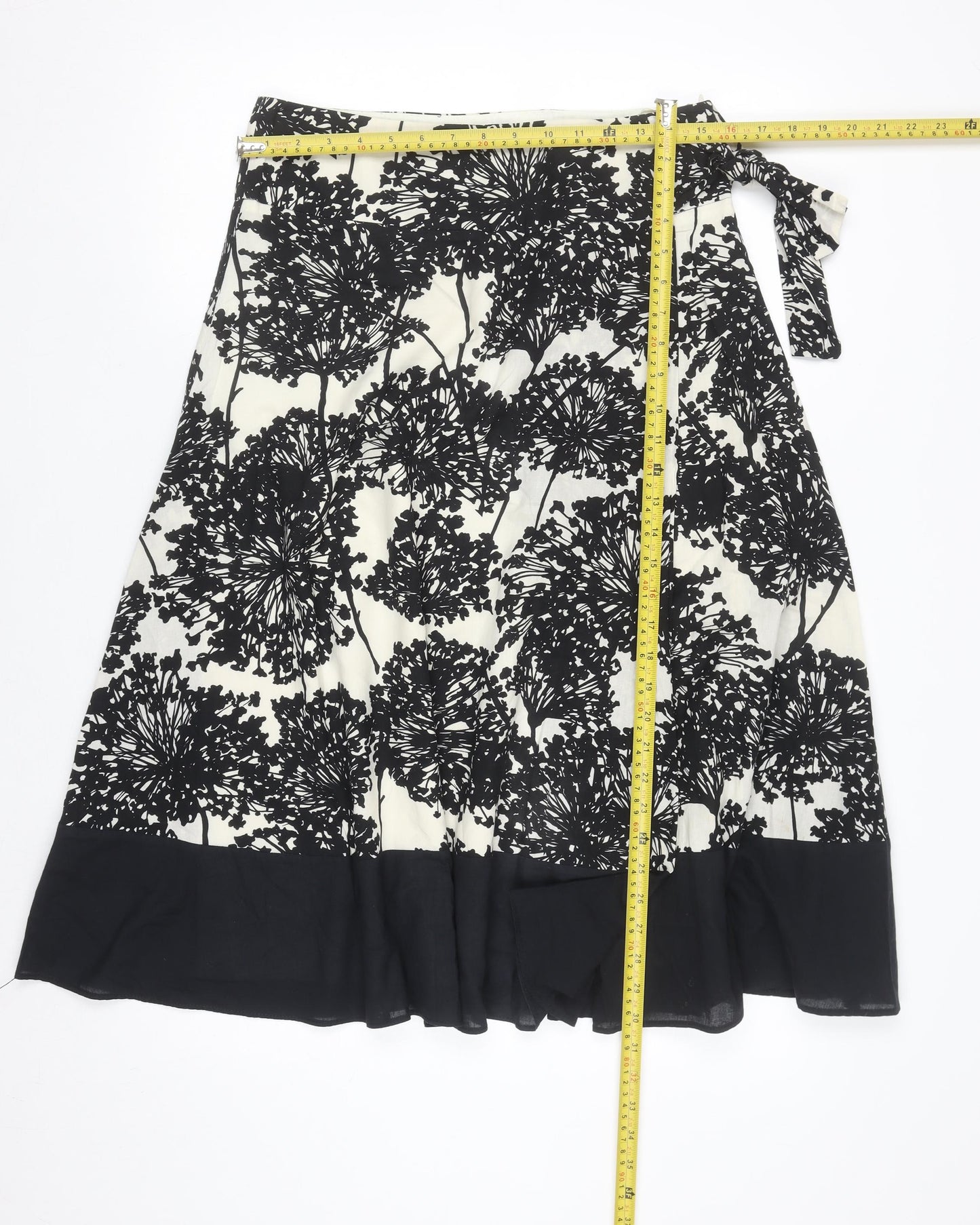 Dunnes Stores Women Black Floral Wrap Midi Skirt Size 8 Cotton