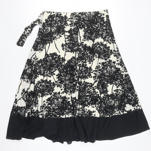 Dunnes Stores Women Black Floral Wrap Midi Skirt Size 8 Cotton