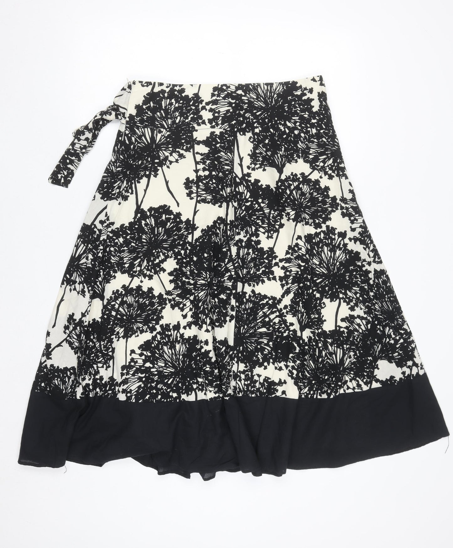 Dunnes Stores Women Black Floral Wrap Midi Skirt Size 8 Cotton