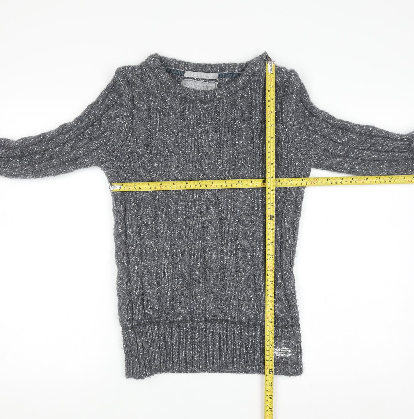Superdry Women's Grey Cable Knit Jumper Size S