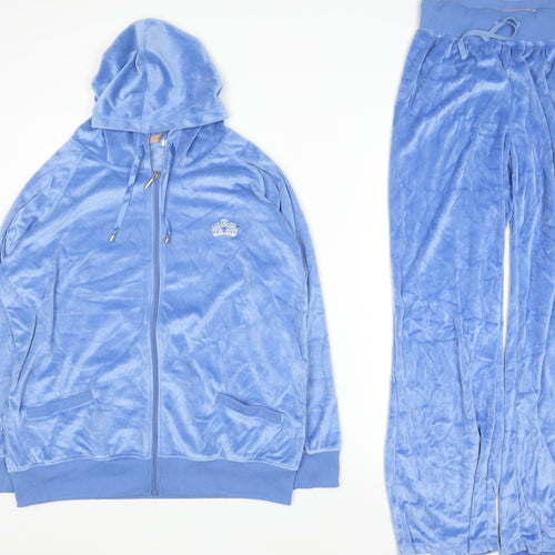 Cookies and Cream Women Blue Velour Tracksuit Size 18 Hooded Zip Sweat Set