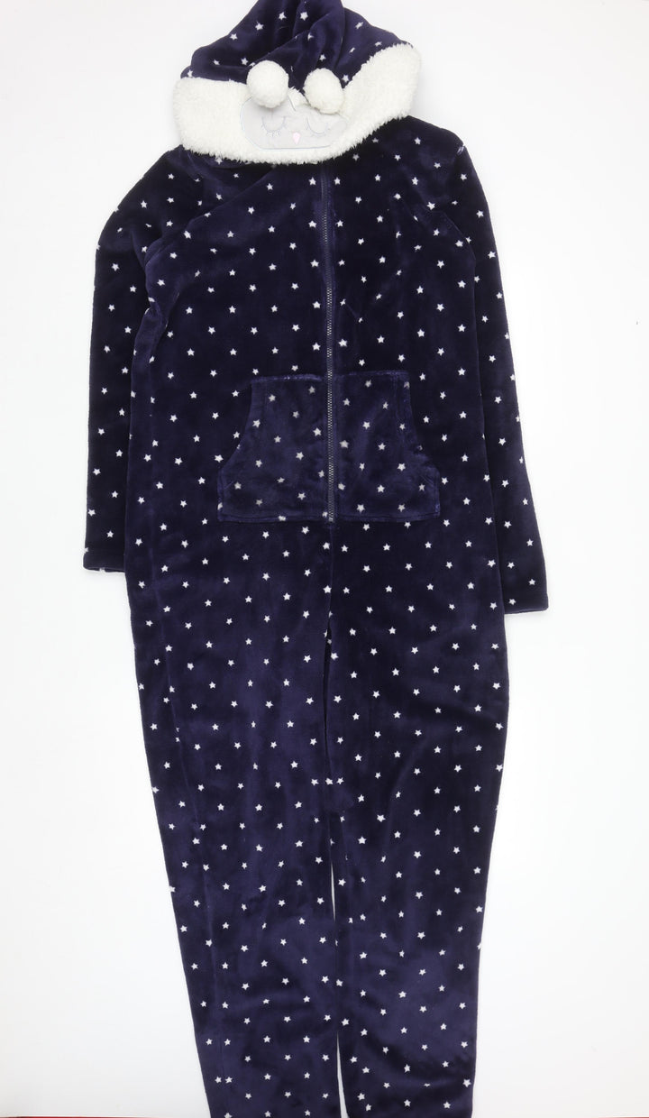 Marks and Spencer Women Blue Star Print Hooded Velour Onesie Size 12