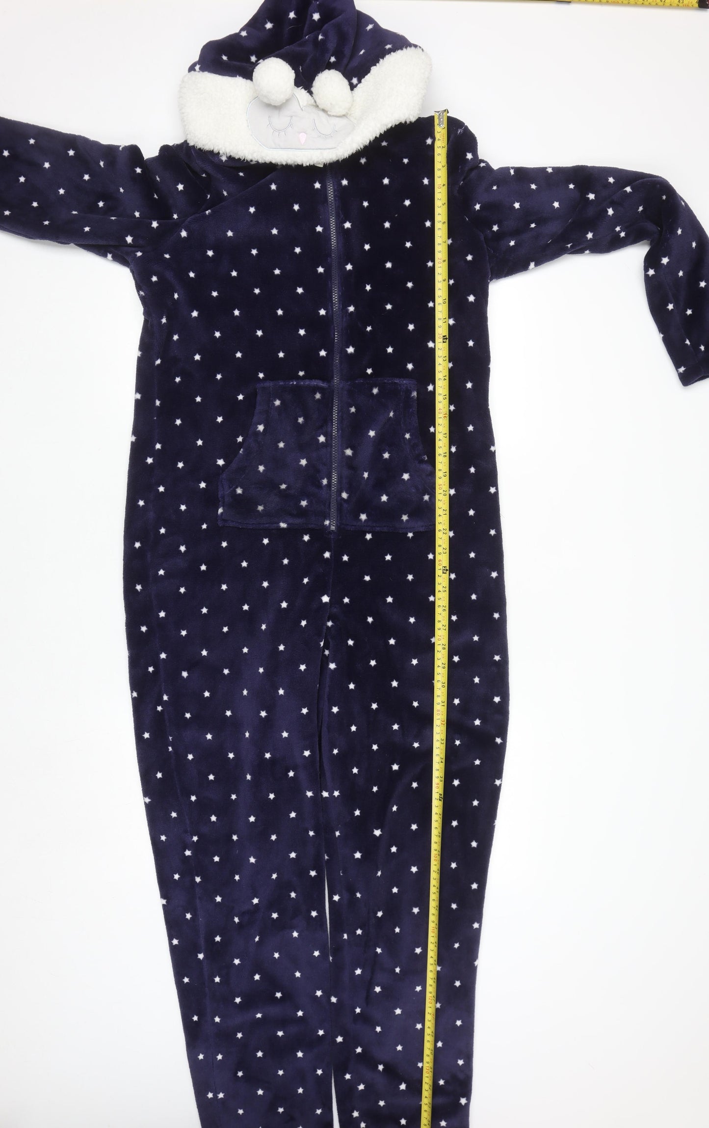 Marks and Spencer Women Blue Star Print Hooded Velour Onesie Size 12