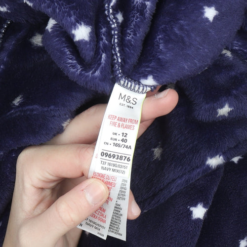 Marks and Spencer Women Blue Star Print Hooded Velour Onesie Size 12