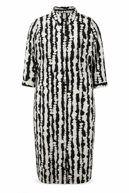 Front view of Dunnes Women’s Black Tie-Dye Collared Midi Shirt Dress, size UK 22