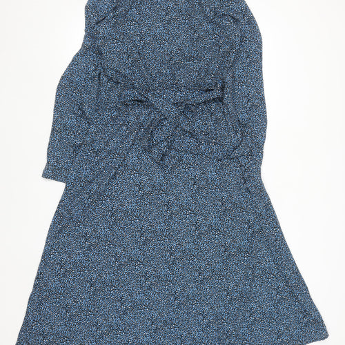 Gallery Women’s Blue Animal Print Long Sleeve Midi Shirt Dress Size 12
