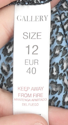 Gallery Women’s Blue Animal Print Long Sleeve Midi Shirt Dress Size 12