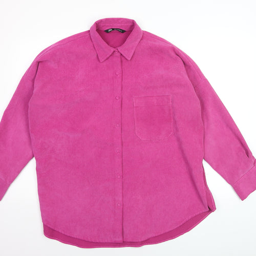 ZARA Womens Pink Corduroy Button-Up Shirt Size M Long Sleeve
