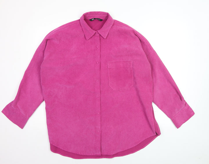 ZARA Womens Pink Corduroy Button-Up Shirt Size M Long Sleeve