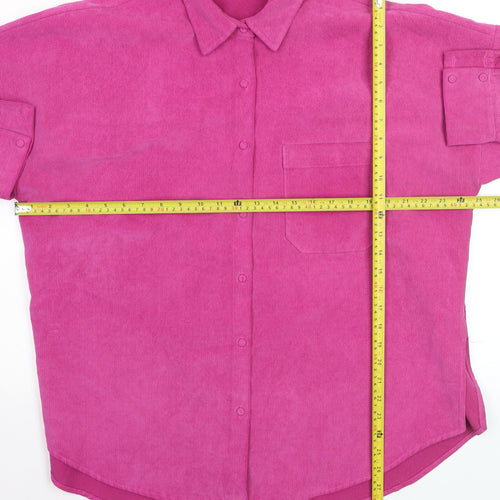 ZARA Womens Pink Corduroy Button-Up Shirt Size M Long Sleeve