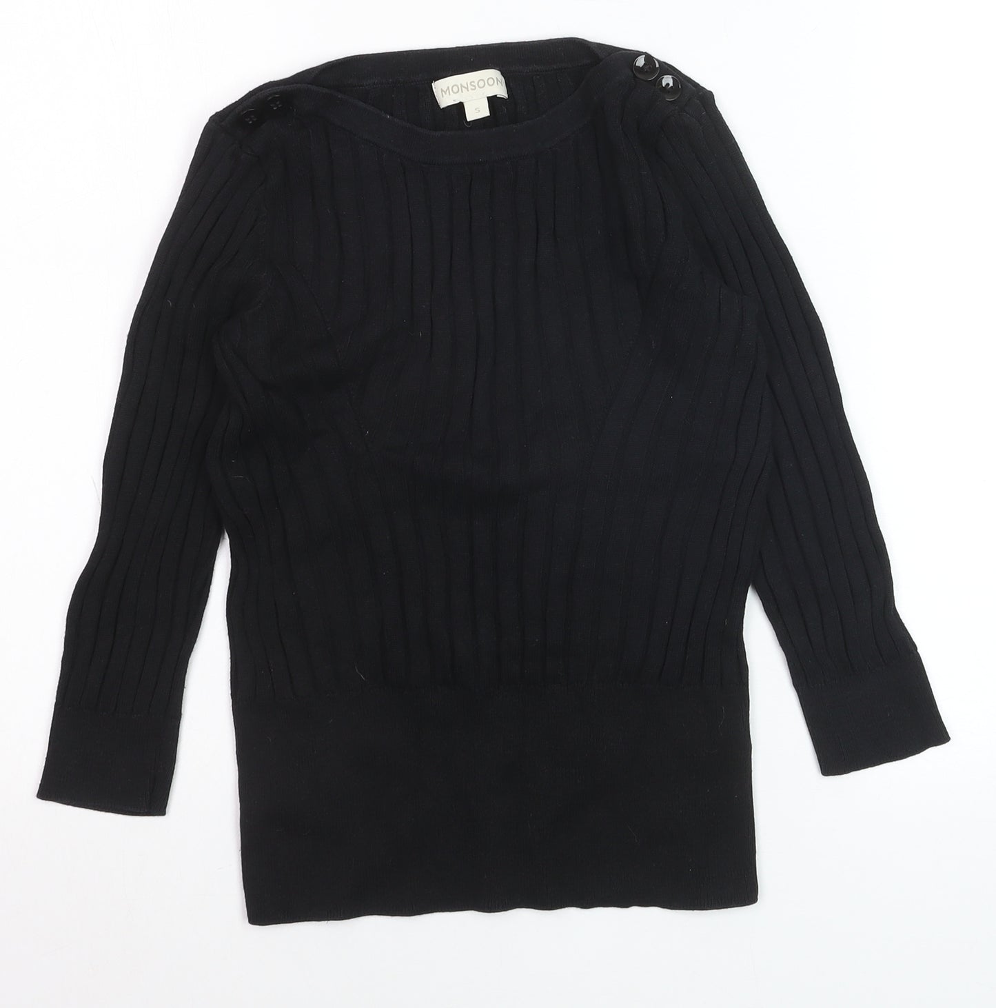 Monsoon Women’s Black Ribbed Knit Boat Neck Jumper Size S