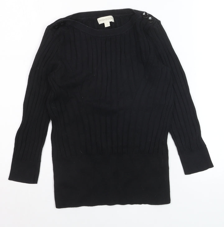 Monsoon Women’s Black Ribbed Knit Boat Neck Jumper Size S