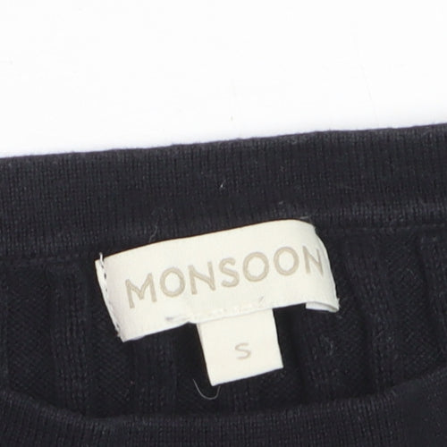 Monsoon Women’s Black Ribbed Knit Boat Neck Jumper Size S