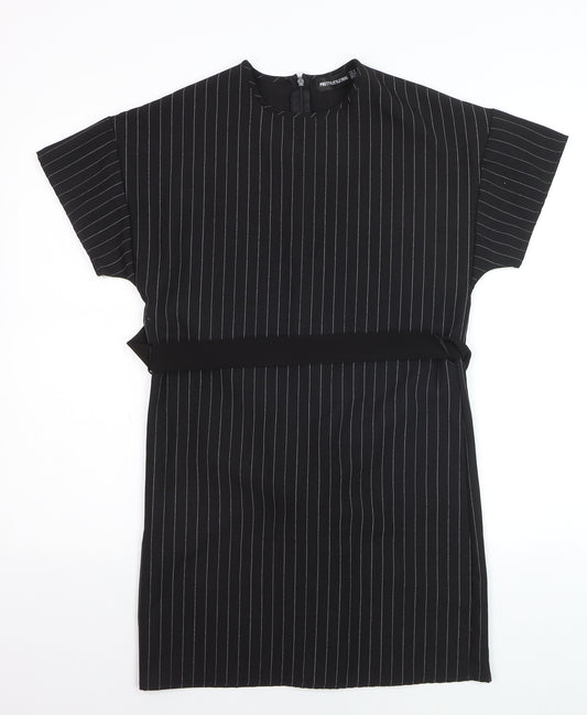 PrettyLittleThing Womens Black Striped Tunic Blouse Size 6