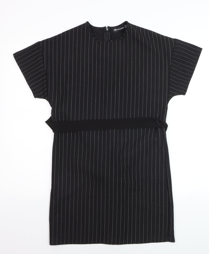 PrettyLittleThing Womens Black Striped Tunic Blouse Size 6