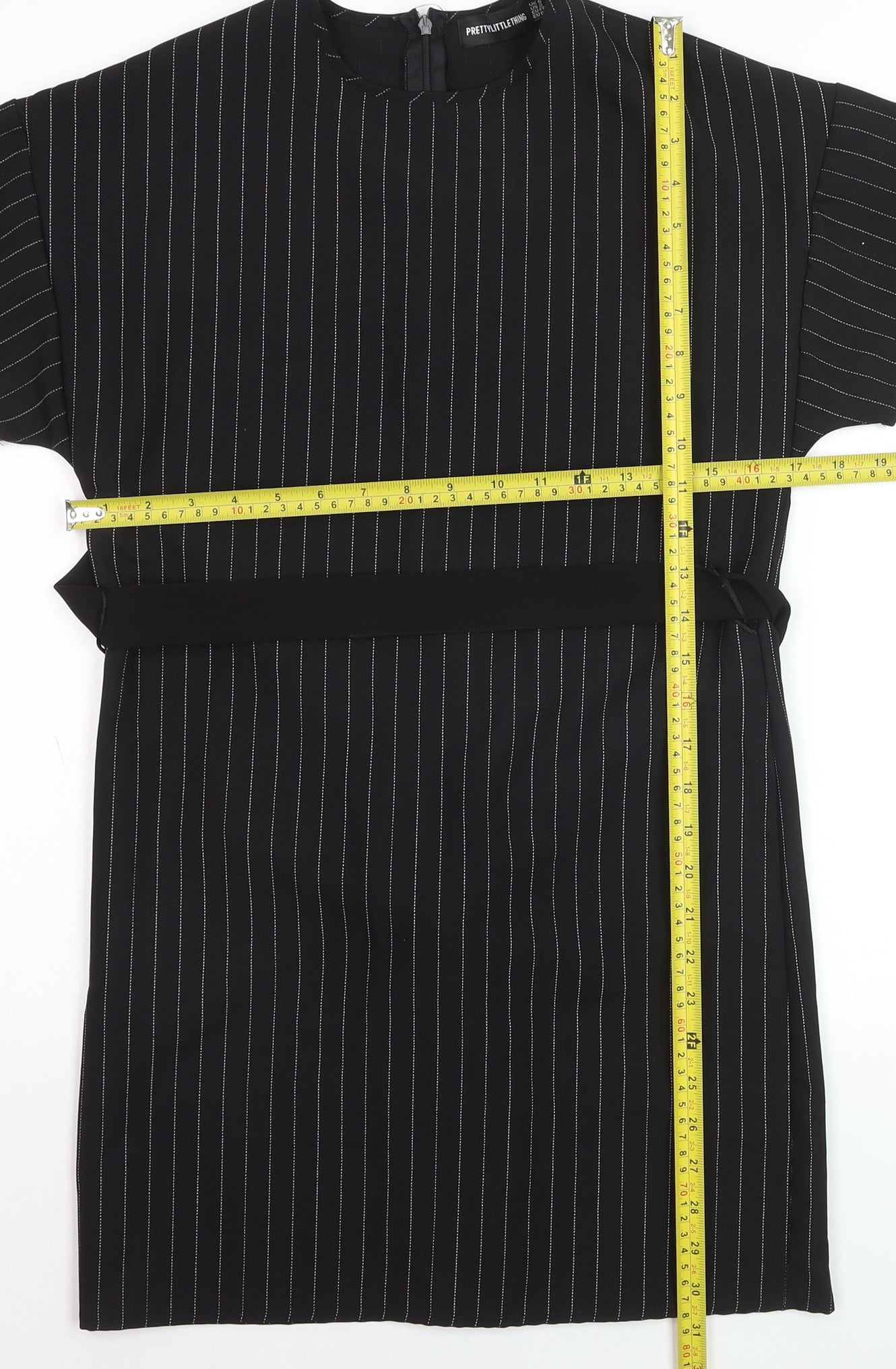 PrettyLittleThing Womens Black Striped Tunic Blouse Size 6