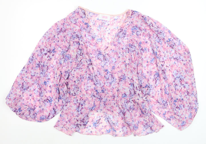 Savida Women’s Multicoloured Floral Chiffon V-Neck Blouse Size 14