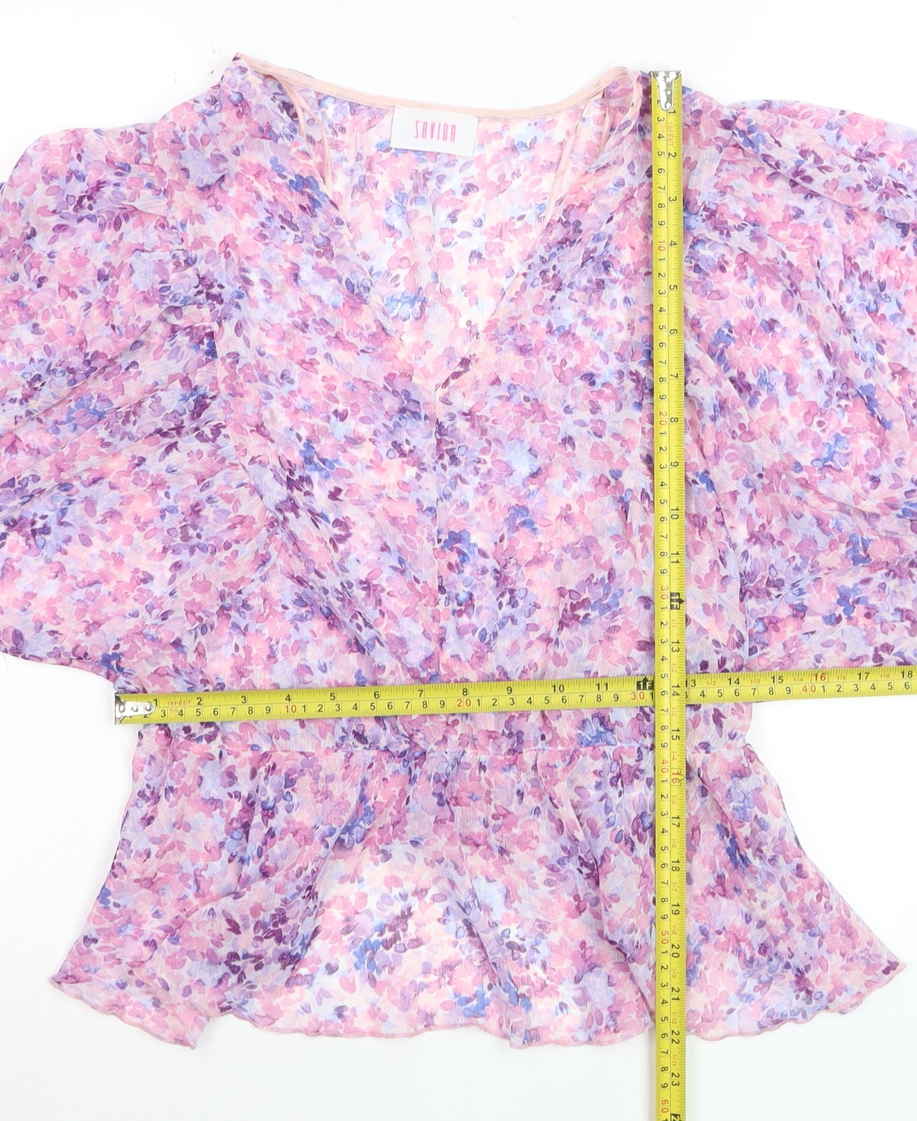Savida Women’s Multicoloured Floral Chiffon V-Neck Blouse Size 14