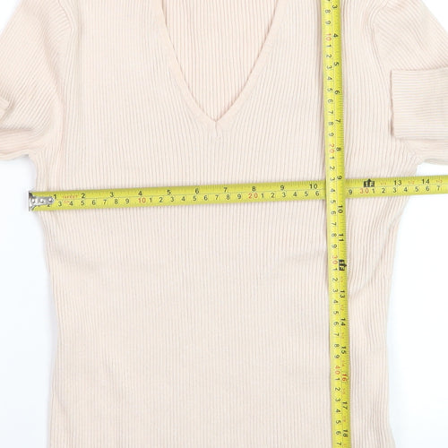 River Island Womens Beige V-Neck Knit Jumper Size 12