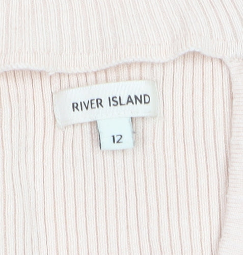 River Island Womens Beige V-Neck Knit Jumper Size 12