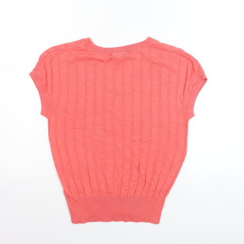 Marks and Spencer Women’s Pink V-Neck Ribbed Short Sleeve Jumper Size S