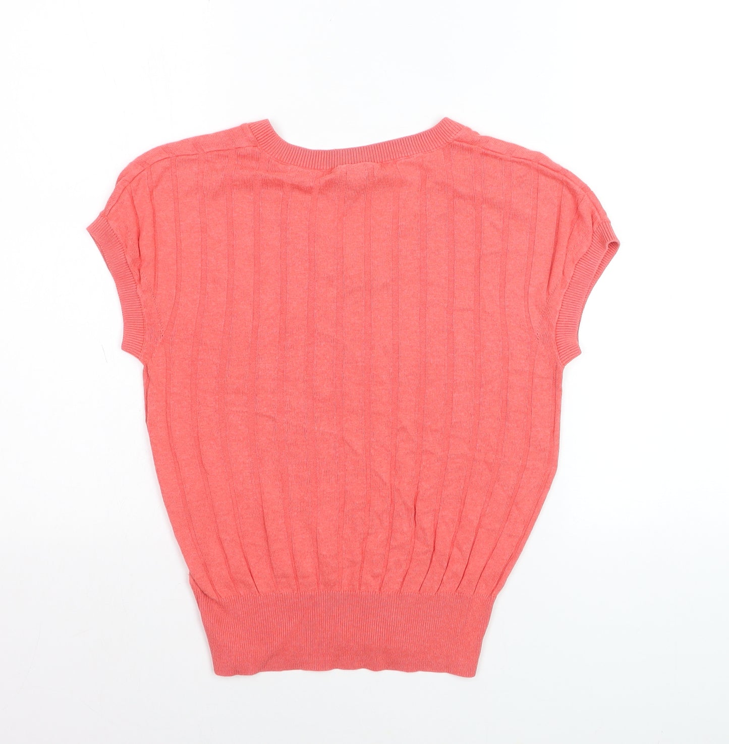 Marks and Spencer Women’s Pink V-Neck Ribbed Short Sleeve Jumper Size S