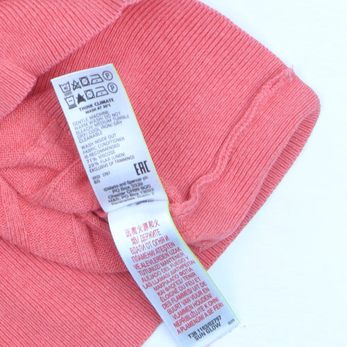 Marks and Spencer Women’s Pink V-Neck Ribbed Short Sleeve Jumper Size S