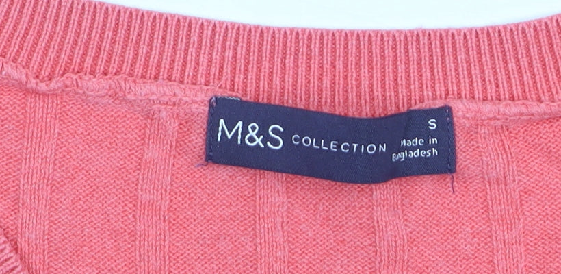 Marks and Spencer Women’s Pink V-Neck Ribbed Short Sleeve Jumper Size S