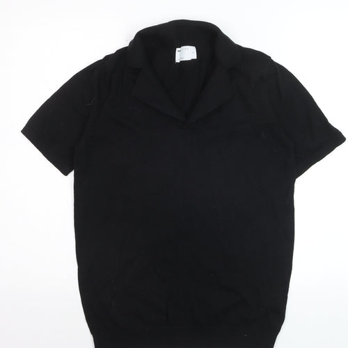 ASOS DESIGN Women's Black Collared Short Sleeve Cotton Jumper Size S