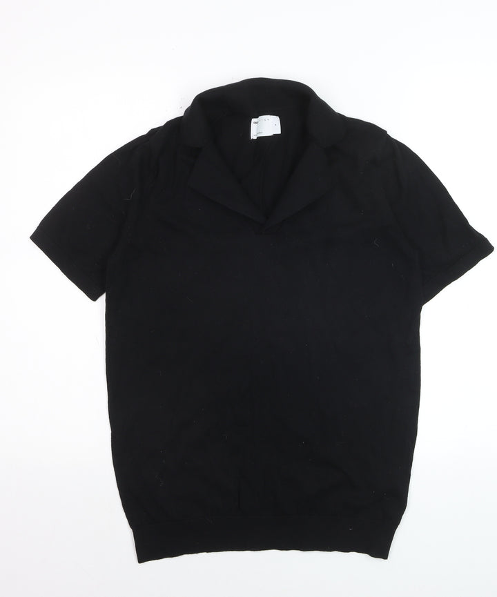 ASOS DESIGN Women's Black Collared Short Sleeve Cotton Jumper Size S