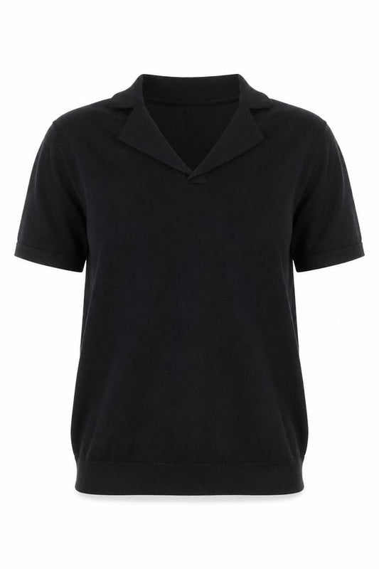 Front view of ASOS DESIGN Women's Black Collared Short Sleeve Cotton Jumper, size S