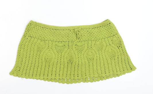 Pull&Bear Womens Green Crochet Knit Short Skirt Size L Boho Beach