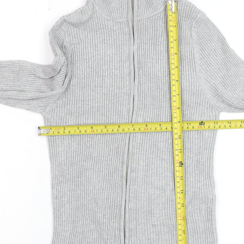 Stradivarius Women’s Grey Ribbed Full Zip Mock Neck Jumper Size 14