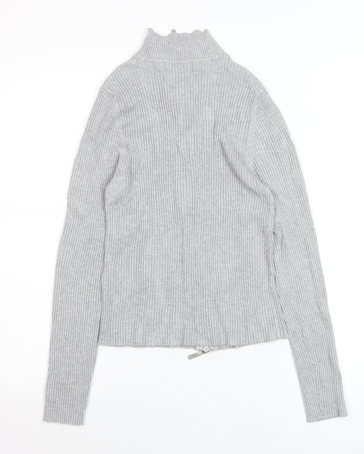 Stradivarius Women’s Grey Ribbed Full Zip Mock Neck Jumper Size 14