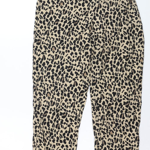 ZARA Women Beige Leopard Print Paperbag Trousers Size 12