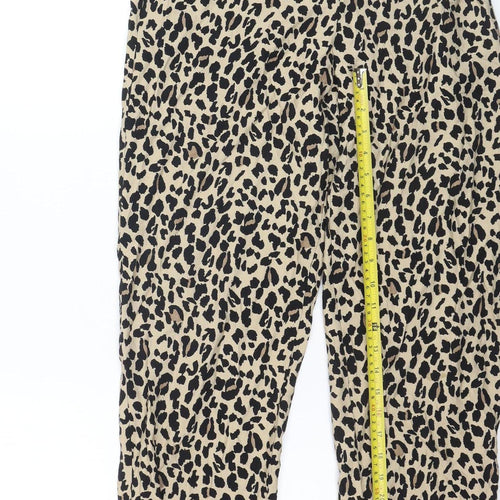 ZARA Women Beige Leopard Print Paperbag Trousers Size 12